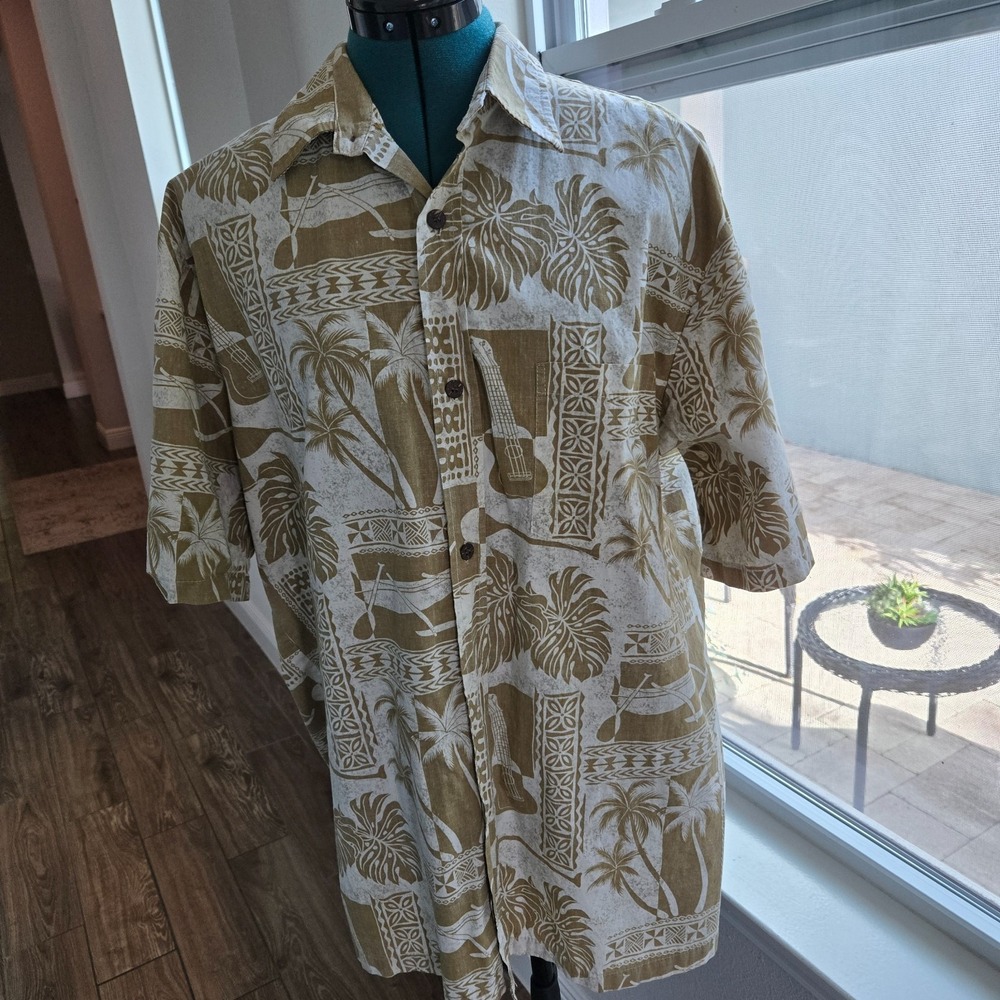 Bishop St. Button-up Shirt Mens 2XL Brown Tropical Print VTG Short Sleeve
